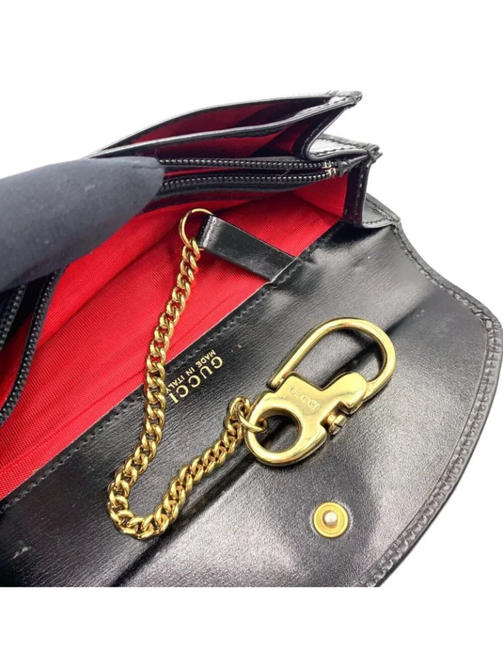 Gucci Logo Leather Black Coin Case Gold